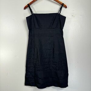 THEORY black mini dress sz2 XS linen rayon spaghetti straps minimal square neck